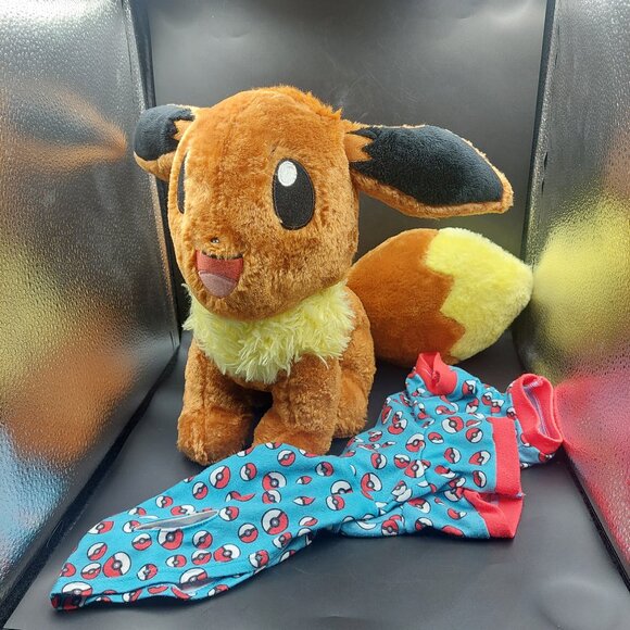 2017 Build A Bear Eevee Pokémon Plush w/ Poke Ball Pajama Outfit - Picture 1 of 11